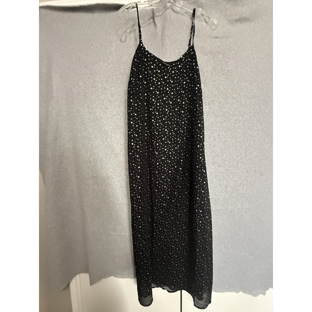 Andrée By Unit Dress Womens Medium Black Star Print Chiffon Slip‎ Maxi Celestial